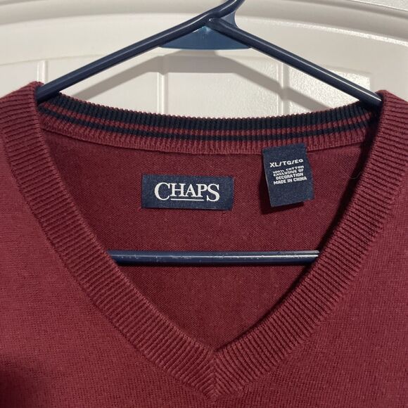 Chaps Mens Sweater XL Sleeveless Pullover Burgundy - Picture 2 of 6